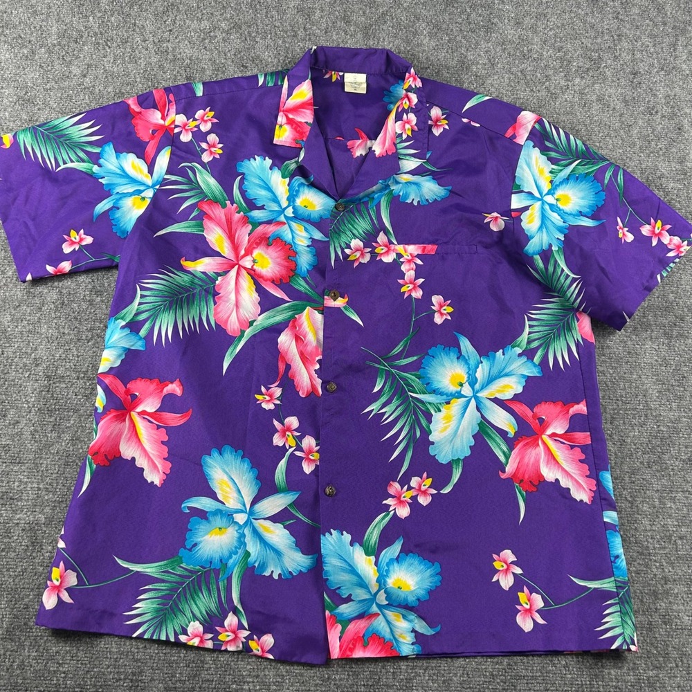 Royal Creations Hawaii Shirt Mens XL Purple Tropical Floral Orchid Aloha‎ Camp